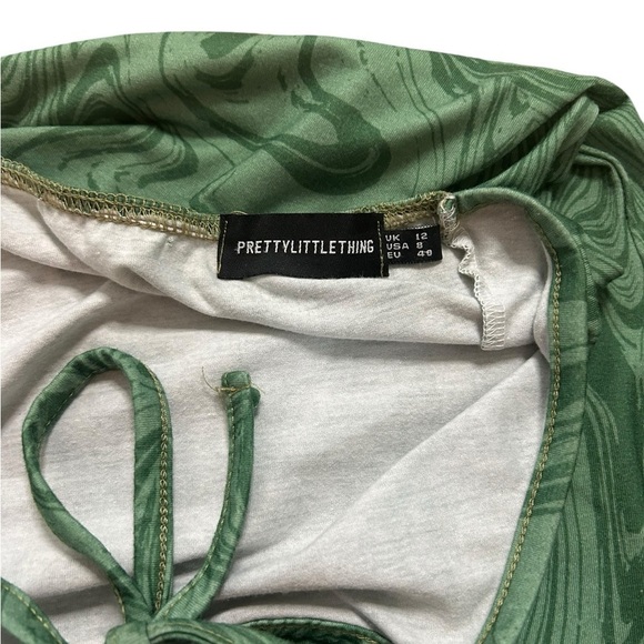 ♥️Pretty Little Thing Green Marble Halter Split Hem Bodycon Dress Women’s Sz 8 - Picture 5 of 12